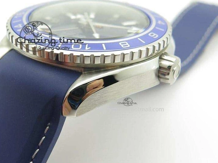 0213 HighPerformance Seamaster Planet Ocean GMT 600M Blue Dial SS On Blue Rubber Strap A 8278
